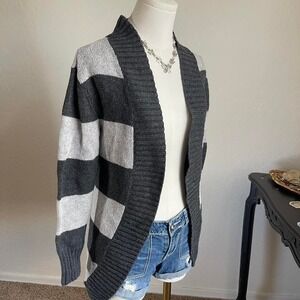 Aeropostale Gray & Black Striped Open Front Cardigan